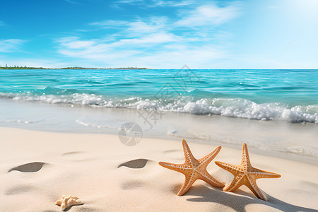 海滩上有两颗海星背景图片