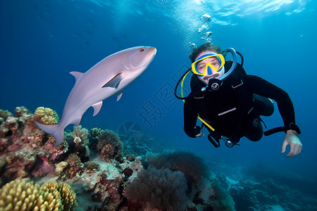 海底的潜水员背景图片