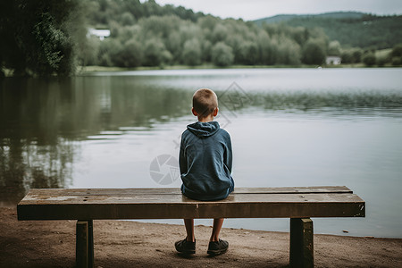 孤独的望月少年湖边寂静的少年背景