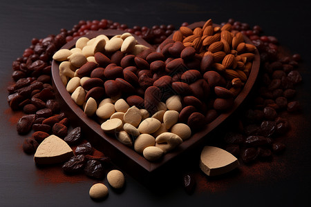 巧克力坚果心形甜品背景图片
