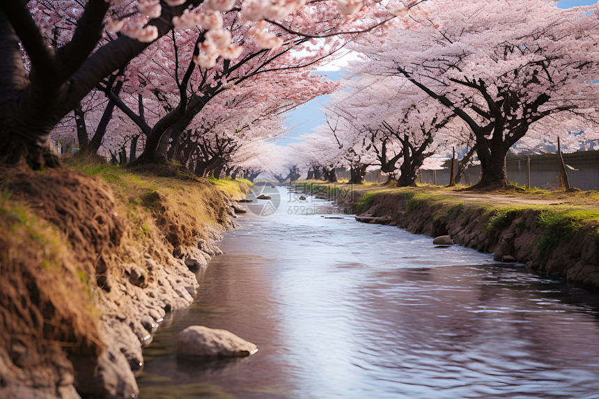 樱花溪流图片