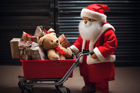 推着小车的圣诞人玩偶背景图片