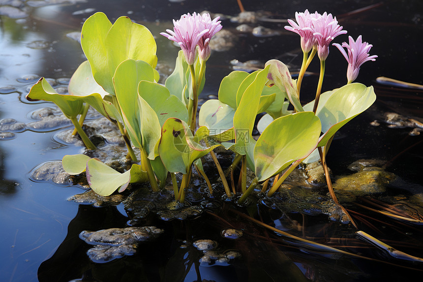 花朵漂浮在水面上图片