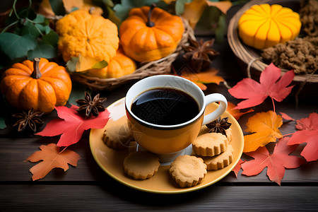 秋日的咖啡与点心背景图片