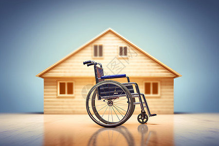 房子模型前的轮椅背景图片