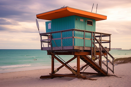 海洋海滩上的木屋背景图片