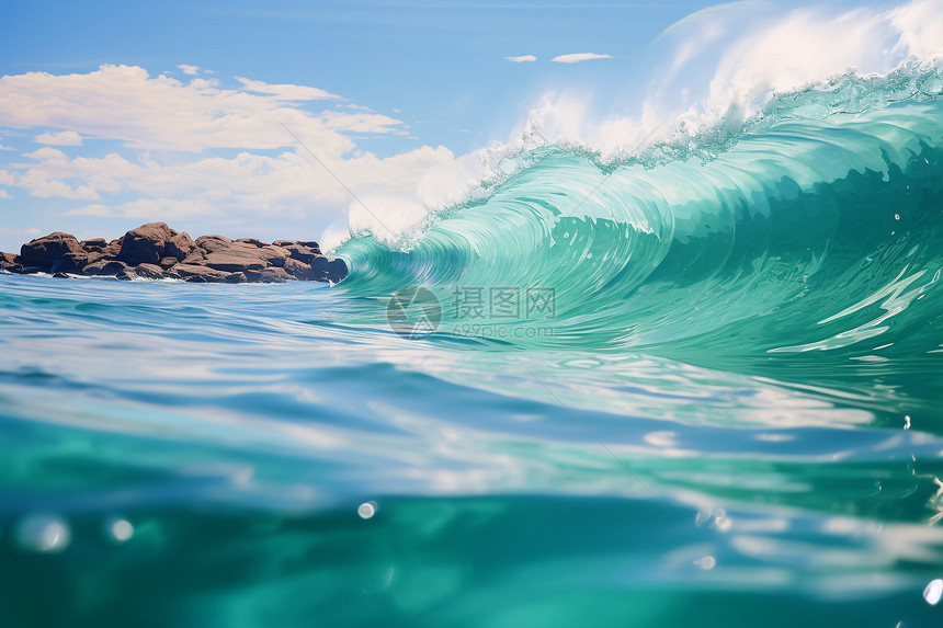 海洋中波涛汹涌的浪花图片