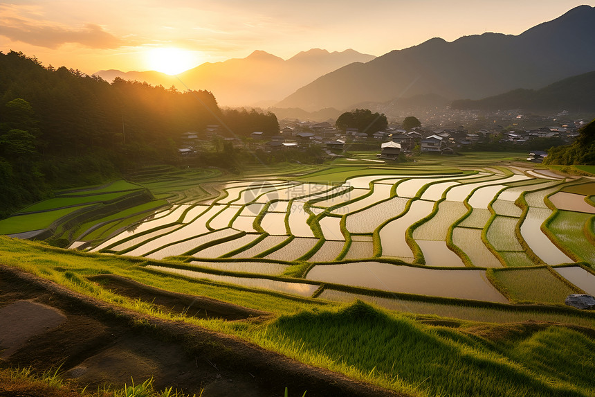 乡村农业种植的水稻田图片