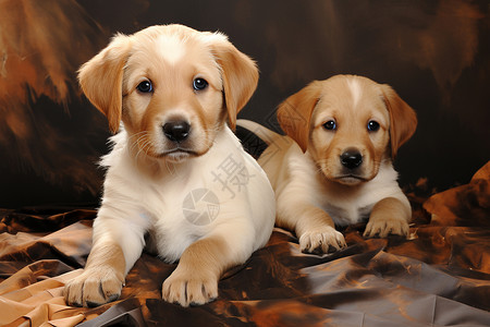 两只可爱的金毛小狗背景图片