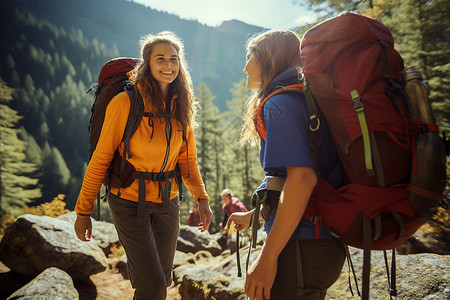 爬山女孩山坡上爬山的女孩背景