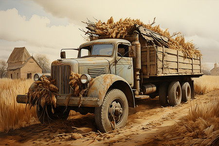 老式拖拉机卡车上的谷物背景