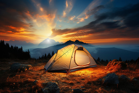 山顶露营的帐篷高清图片