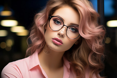 头发眼镜素材粉红色头发戴着眼镜的女士背景