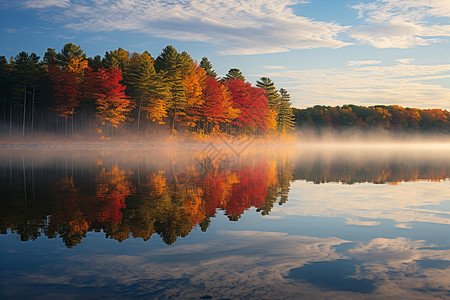 秋天的湖畔背景图片