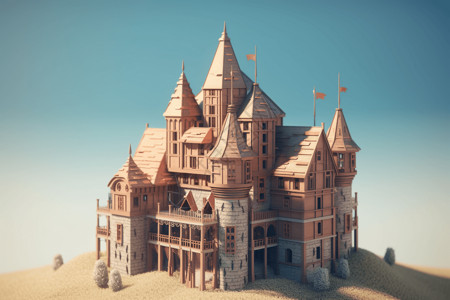 粘土造型的3D木砖城堡高清图片