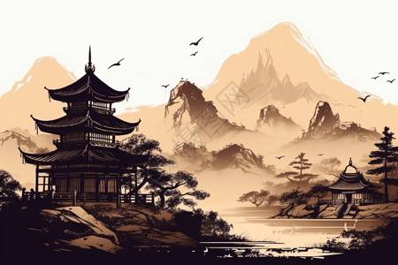 中国传统佛塔建筑背景图片