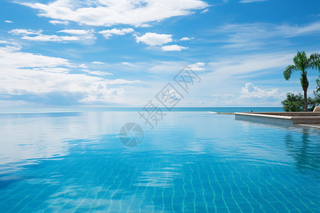 无边际游泳池蓝天白云间的豪华游泳池背景