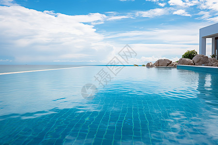 豪华海景海边豪华泳池下的悠闲阳光背景