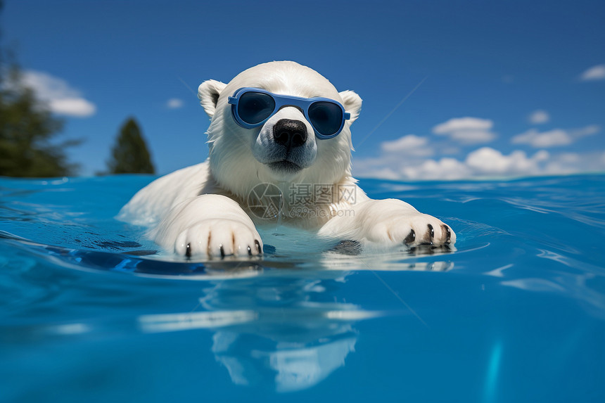 畅游湖泊中的北极熊图片