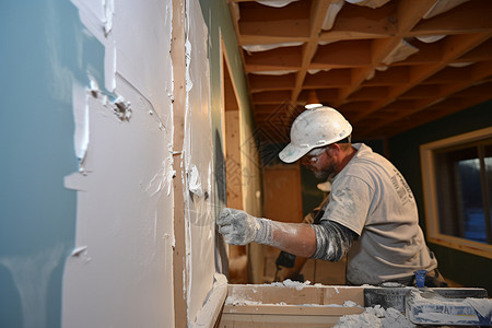 维修房屋建筑工地的施工人员背景