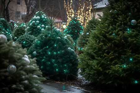 圣诞节日的灯光树木背景图片