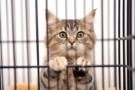笼子里的动物小猫在笼子里背景