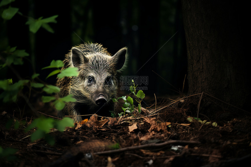 野猪躲在丛林中图片