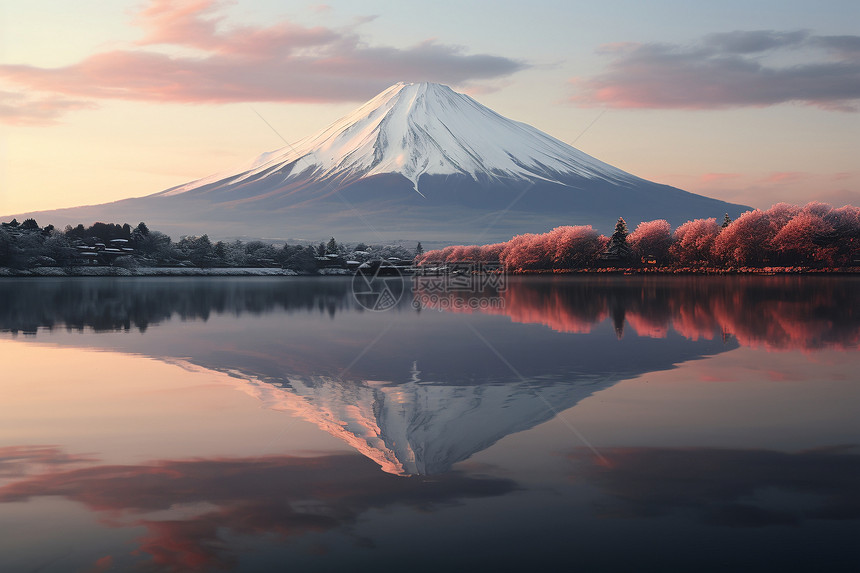 富士山倒影水中图片