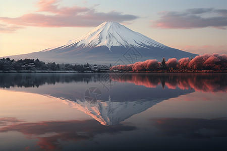 富士山倒影水中背景图片