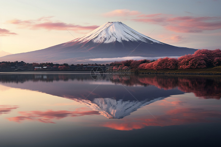 冰雪覆盖的富士山图片