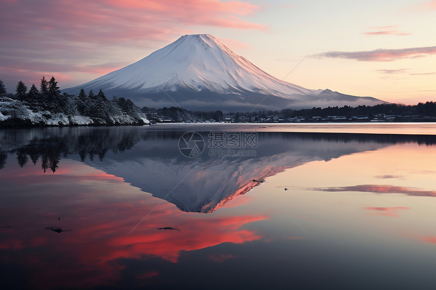 日本富士山冬日美景图片