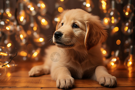 小狗与圣诞树背景图片