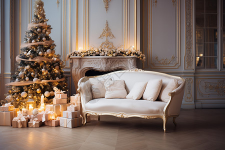 客厅中的圣诞装饰背景图片