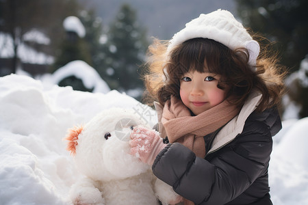 玩雪的小女孩纯真可爱的亚洲小女孩背景