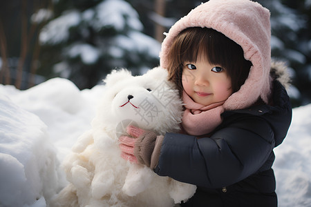 欢乐玩雪的小女孩背景