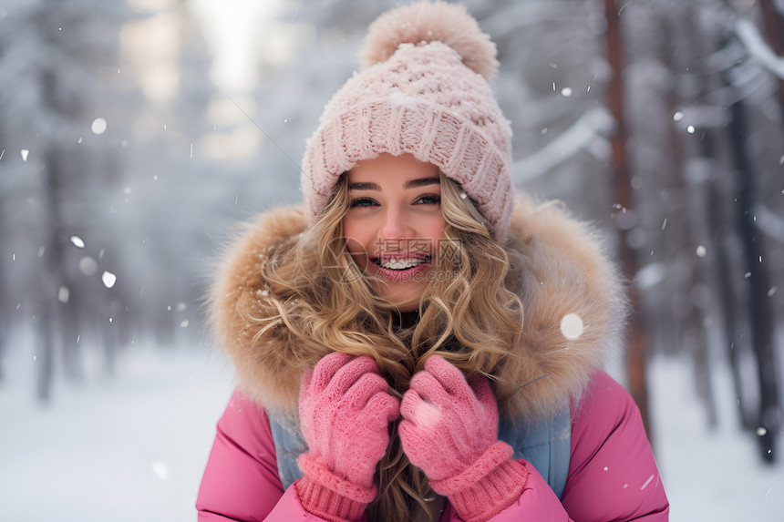 冬季雪地中的美丽女子图片