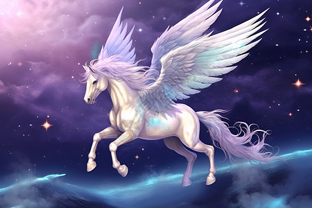 夜空中带翅膀的马背景图片