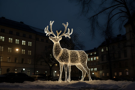 庆祝圣诞节的麋鹿灯光背景图片