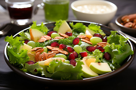 健康饮食的水果沙拉背景图片
