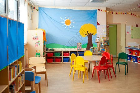 现代幼儿园开心的学校绘画课堂背景