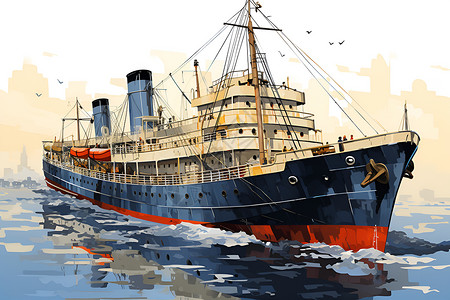 船舶重工行驶的邮轮插画
