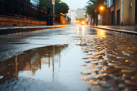 雨中湿润街道高清图片