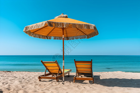 海边休憩的躺椅背景图片