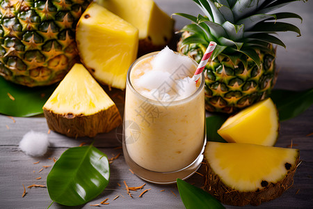 菠萝和椰子清甜的菠萝饮品背景
