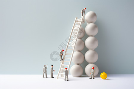 攀爬人物素材梯子上的微观人物设计图片
