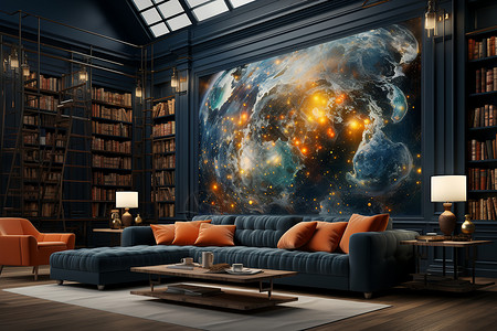 抽象有书书房内抽象的壁画背景
