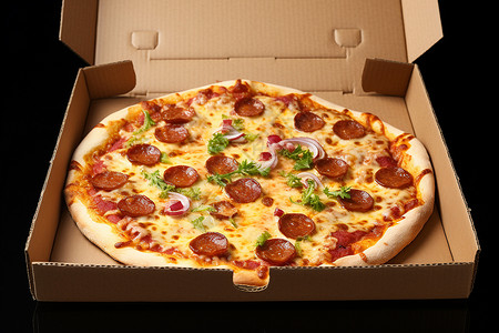 盒子中美味的披萨背景图片