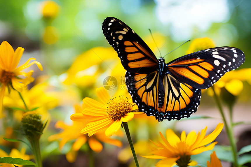 黄花丛中的蝴蝶图片