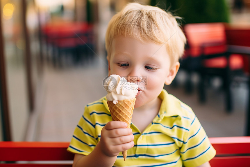 吃冰淇淋的可爱男孩图片