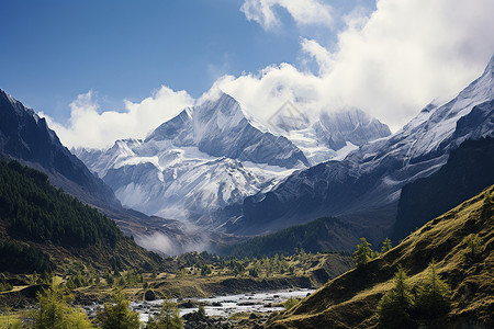 雪山上的壮丽景色背景图片